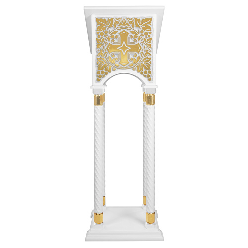 Аналой боковой "Суздальский" белый с золотом (поталь), колонны, резьба, 46х46х135 см фото 6