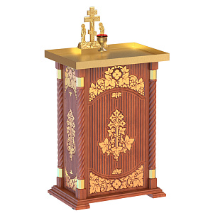 Панихидный стол песковой "Суздальский", цвет "кипарис" с золотом (поталь), тумба, резьба, высота 100 см (70х50х100 см, без дверки)
