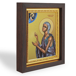 Икона преподобной Марии Египетской, в узком багете, цвет "темный дуб", на холсте, с золочением (14,3х17,4 см (под икону А7))