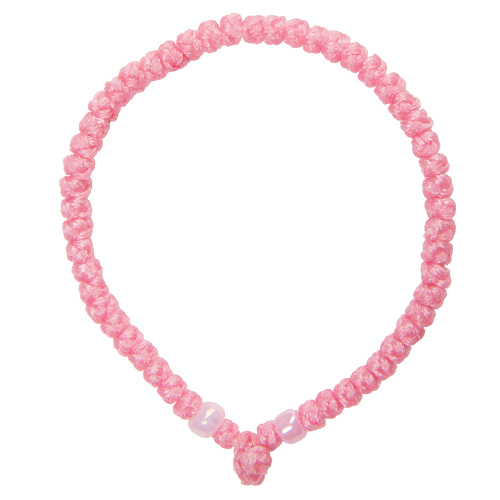 Браслет плетеный (комбоскини) с пластиковыми бусинами, розовый фото 5