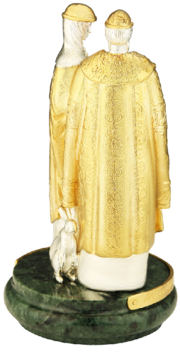 Статуэтка на мраморе "Петр и Феврония" из ювелирного сплава с позолотой, 12 см фото 4