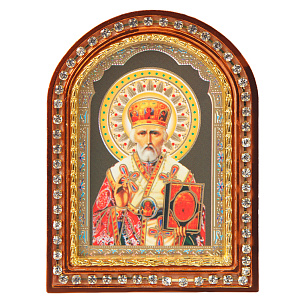 Икона настольная святителя Николая Чудотворца, пластиковая рамка, 6,4х8,6 см (с держателем)