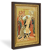 Икона Воскресения Христова, в широком багете, цвет "темный дуб", на холсте, с золочением