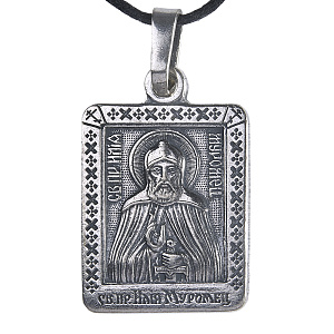 Образок мельхиоровый с ликом преподобного Илии Муромца, Печерского, серебрение (средний вес 5 г)