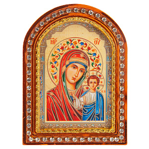Икона настольная Божией Матери "Казанская", пластиковая рамка, 6,4х8,6 см (с держателем)