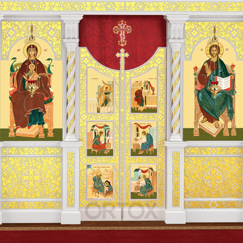 Иконостас "Владимирский" одноярусный белый с золотом (поталь), 690х470х40 см фото 5