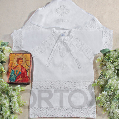Комплект для крещения "Колокольчик" белый: рубашка и пеленка, хлопок, размер 74 фото 4