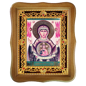 Икона Божией Матери "Знамение", 22х27 см, фигурная багетная рамка (темный киот)