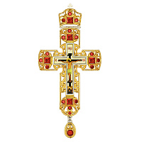Крест наперсный из ювелирного сплава с украшениями, 8х17 см, красные камни