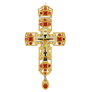 Крест наперсный из ювелирного сплава с украшениями, 8х17 см, красные камни (с цв.печатью)