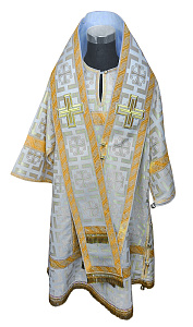 Архиерейское облачение бело-золотое, шелк, отделка галун в цвет облачения с рисунком (машинная вышивка)
