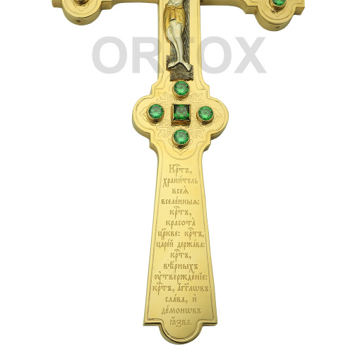 Крест напрестольный из ювелирного сплава в позолоте, фианиты, 17,5х31 см фото 3