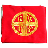 Илитон на престол красный из шелка с вышивкой, 80х70 см