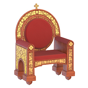 Архиерейский трон "Владимирский", цвет "кипарис" с золотом (поталь), 104х70х149 см (красная ткань)