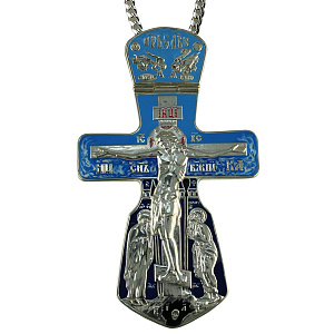 Крест наперсный "Голгофа" серебряный с эмалью и цепью, высота 14 см (вес 237,81 г)
