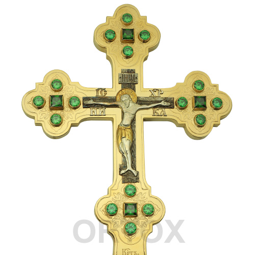 Крест напрестольный из ювелирного сплава в позолоте, фианиты, 17,5х31 см фото 4