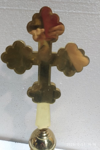 Крест настольный латунный с подставкой, эмаль, 20х50 см, У-1033 фото 6