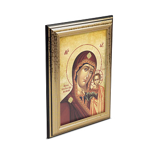 Икона Божией Матери "Казанская" в пластиковой рамке, черная с золотом, 13х1,5 х18 см (стекло, картон)