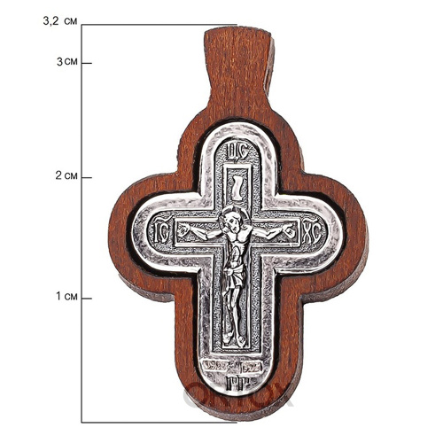 Нательный крестик деревянный с распятием из мельхиора в серебрении, 2,1х3,2 см фото 6