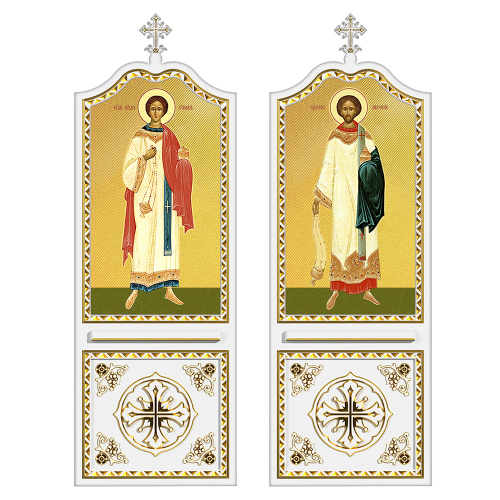 Диаконская дверь для "Благовещенского" иконостаса белая с золотом (патина), 209х70х10 см