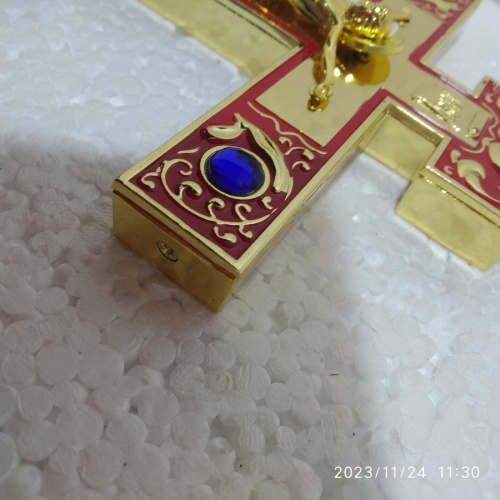Крест напрестольный, красная эмаль, синие камни, 14,5х26 см, У-0941 фото 14