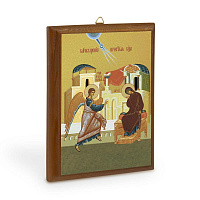 Икона Благовещения Пресвятой Богородицы на деревянной основе, цвет "кипарис", на холсте с золочением