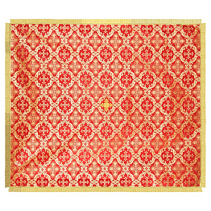 Накидка на аналой красная "Крест", золотая тесьма, бахрома, 140х120 см  (шелк "Николаевский")