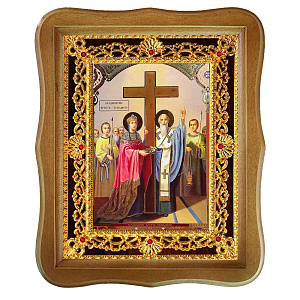Икона Воздвижения Креста Господня, 22х27 см, фигурная багетная рамка (светлый киот)