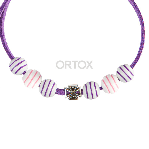 Браслет-шнурок с бусинами и крестиком, фиолетовый фото 2