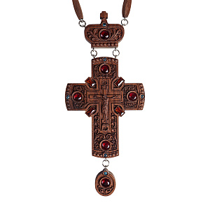 Крест наперсный "Наградной" деревянный резной, с цепью, 7,7х17,9 см (защитный лак)