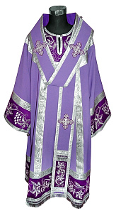 Архиерейское облачение с вышивкой фиолетовое, шелк, отделка галун серебро с рисунком крест (рисунок "Плетеный")
