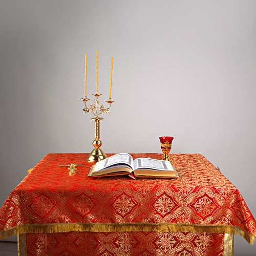Облачение на престол красное, церковный шелк, 100х100х100 см фото 7