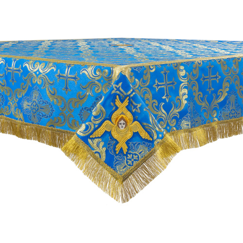 Пелена на престол с вышитыми херувимами голубая, шелк фото 2