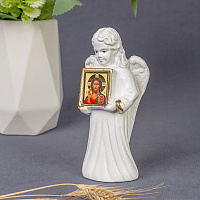 Фигурка Ангела с иконой Спасителя, гипс, ручная роспись, 4,2х10,5 см