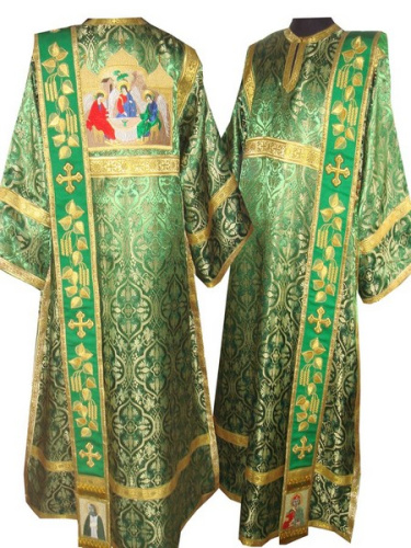 Облачение диаконское зеленое с вышивкой, шелк, икона Святой Троицы