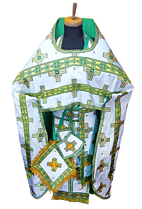 Иерейское облачение бело-зеленое, греческий шелк, галун в цвет облачения (машинная вышивка)