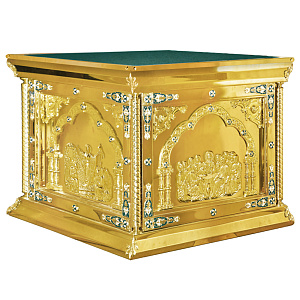 Облачение на престол "Золотые своды", эмаль (высота 107 см) (130х130х107 см зеленая ткань, композит)