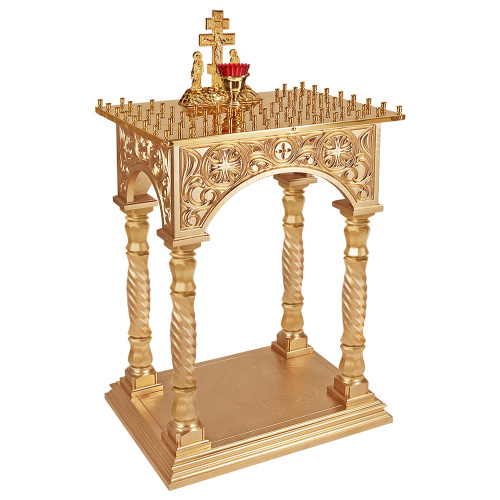 Панихидный стол на 70 свечей "Тверской" позолоченный, колонны, резьба, 70х50х96 см фото 2