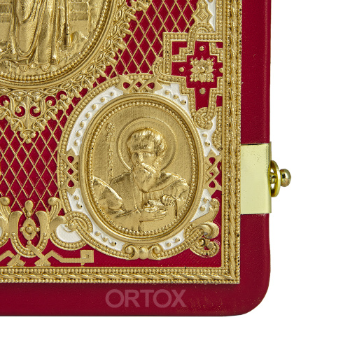 Евангелие требное среднее красное, оклад "под золото", кожа, эмаль, 17х22 см фото 14