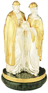 Статуэтка на мраморе "Петр и Феврония" из ювелирного сплава с позолотой, 12 см (Серебрение, эмаль)