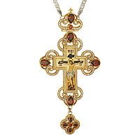 Крест наперсный из ювелирного сплава с позолотой, с украшениями и цепью, 8х16 см