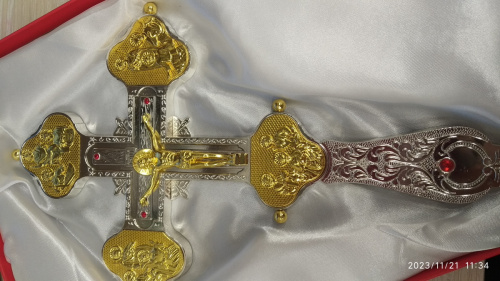 Крест напрестольный, гравировка, камни, 19,5х31 см, У-0928 фото 2