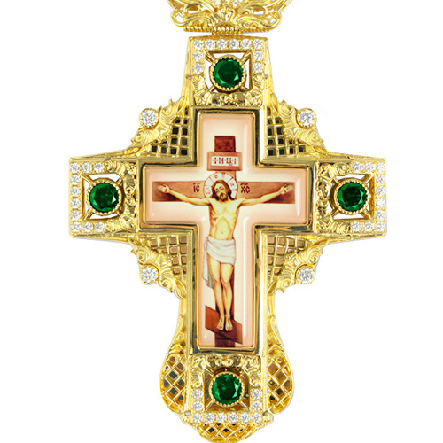 Крест наперсный из ювелирного сплава с позолотой и фианитами, 8,5х18 см фото 9