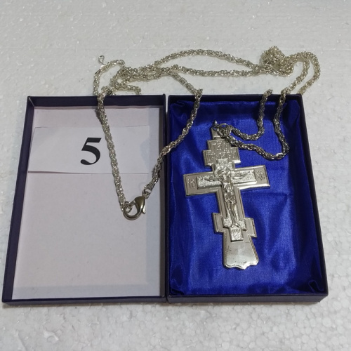 Крест наперсный с цепью, 6х11 см, никелирование, У-0671 фото 11
