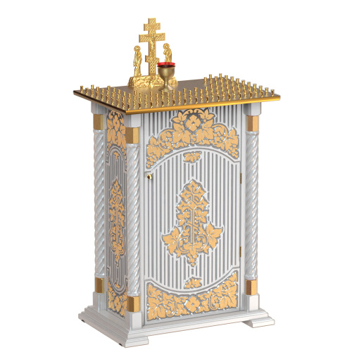 Панихидный стол на 70 свечей "Суздальский" белый с золотом (поталь), тумба, резьба, 70х46х100 см фото 2