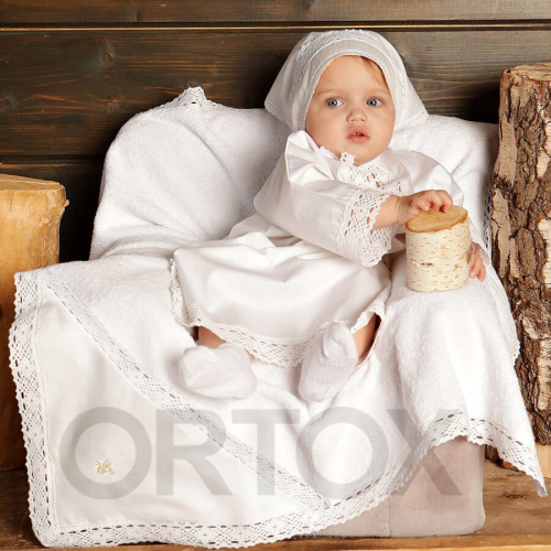 Комплект для крещения "Классика" белый: рубашка, чепчик, пеленка, размер в ассортименте фото 6