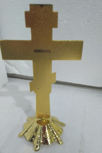 Крест настольный из цинкового сплава, белые камни, цвет "под золото", 10х18,6 см, У-1125 фото 3