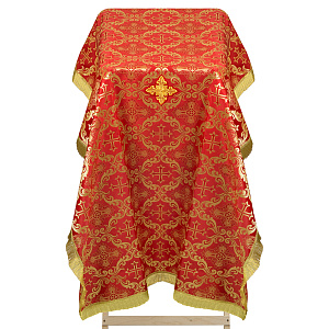 Накидка на аналой красная "Крест", золотая тесьма, бахрома, 90х140 см  (шелк "Николаевский")