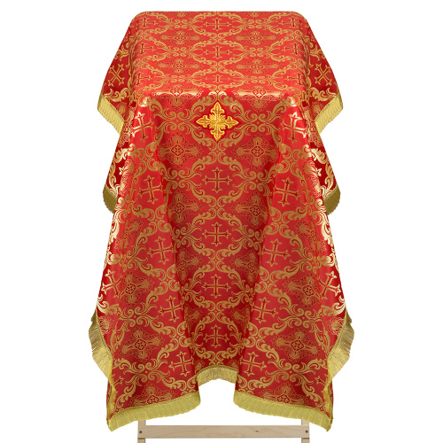 Накидка на аналой красная "Крест", золотая тесьма, бахрома, 90х140 см 