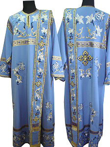 Облачение диаконское голубое вышитое, шелк, отделка галун в цвет облачения с рисунком крест (машинная вышивка)